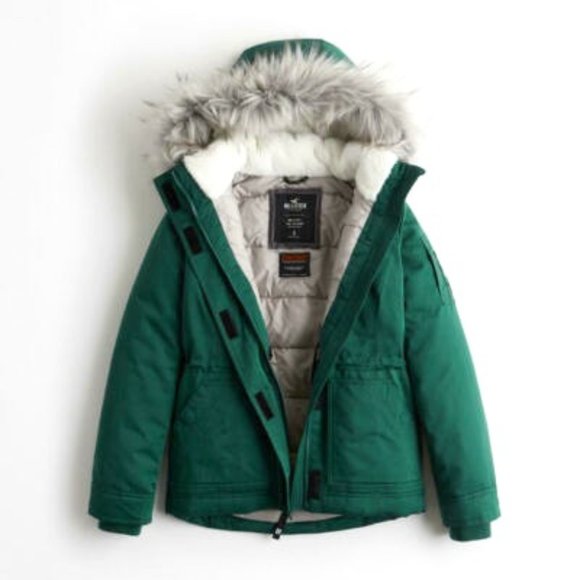 Hollister Jackets & Blazers - Hollister Green Utility Jacket with Faux Fur Hood